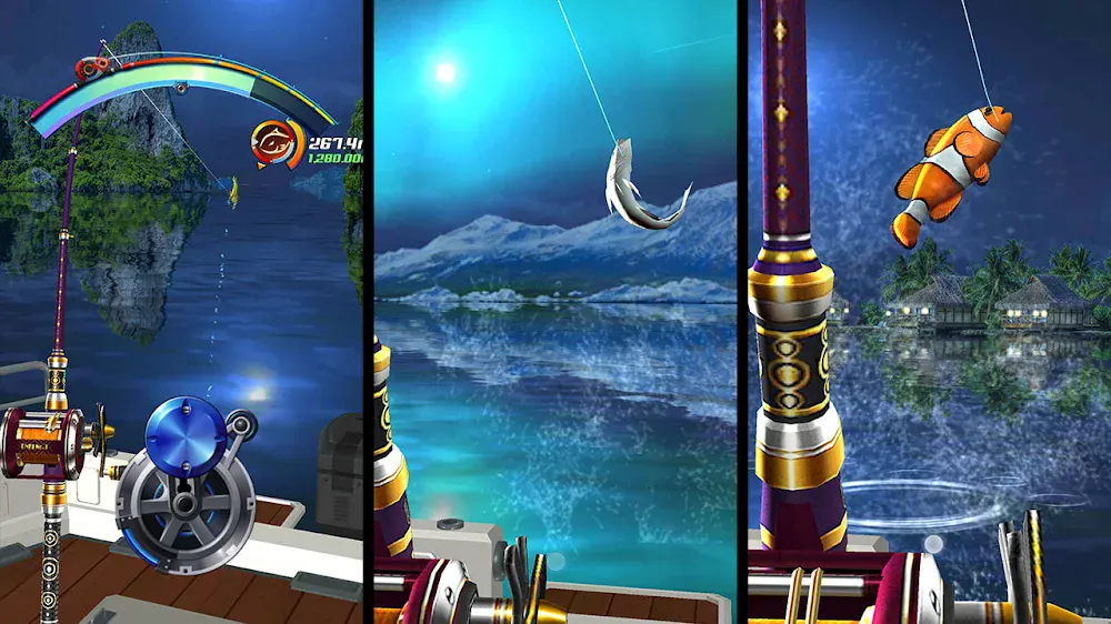 Imagem do jogo Fishing Hook com a cana lançada sobre o lago