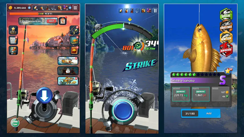 Imagem do jogo Fishing Hook2 durante o combate com um peixe