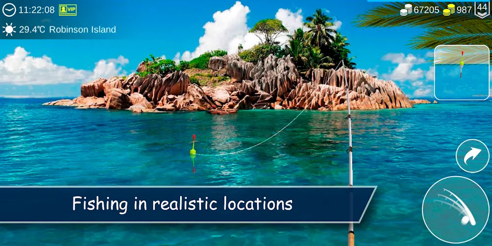 Imagem do jogo My Fishing World com vista submersa da linha